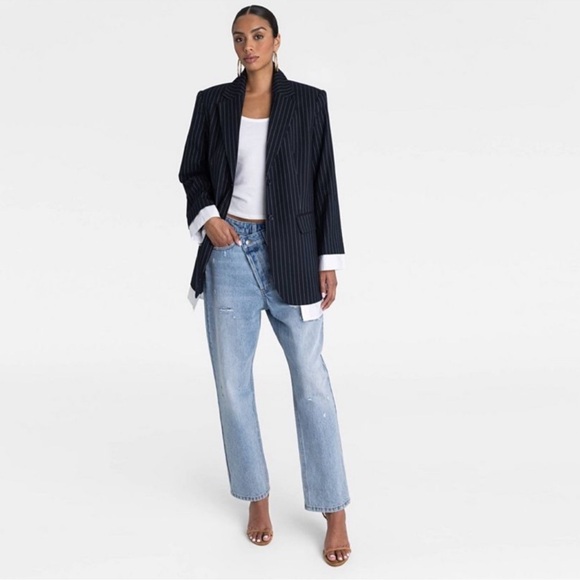 Future Collective Jackets & Blazers - KBB by KAHLANA Women's 'The Shirt Blazer' - Navy/White Striped